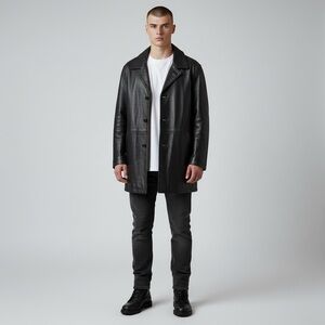 Daniel Cremieux Men’s XXL Lambskin Leather Button Front Jacket Coat Black